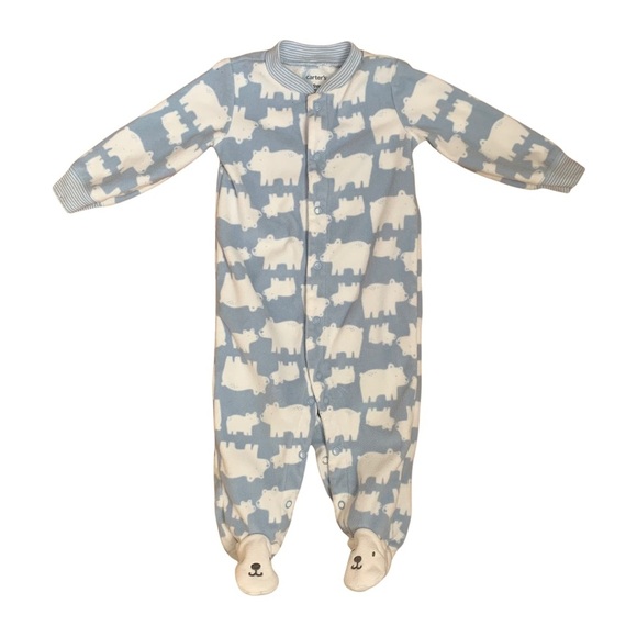 🌟3/$15🌟 Carter’s Light Blue Fleece Sleeper Onesie Bear Print Baby Size 9M - Picture 1 of 5